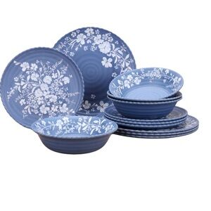 The Pioneer Woman 12pc Daisy Lace Bamboo Melamine Dinnerware Set Blue
